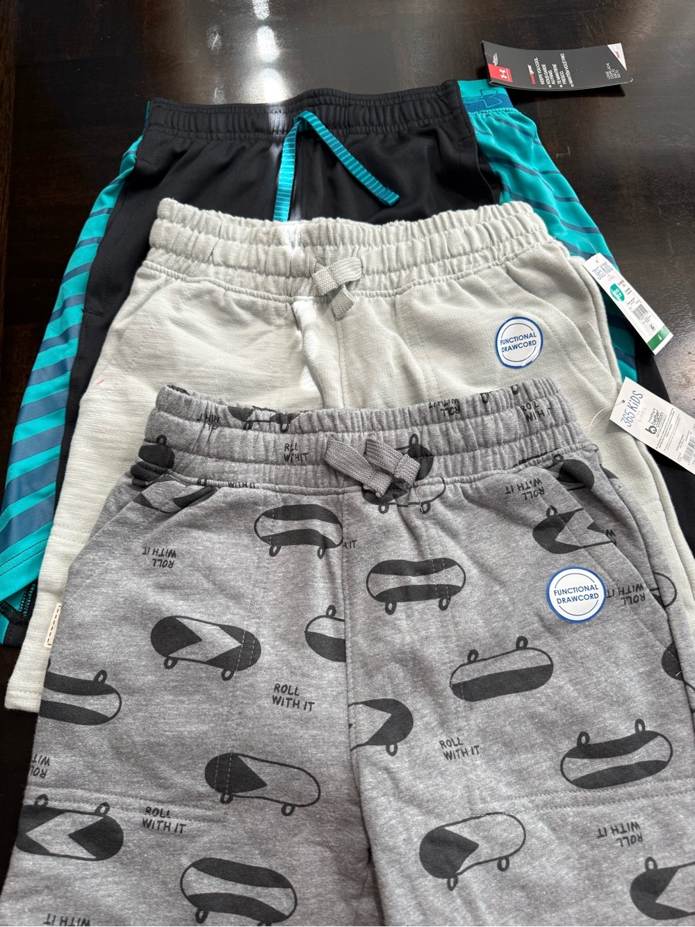 Under Armour/Gar Black and Teal Boys Athletic Shorts with Gray Skate Sweatshorts